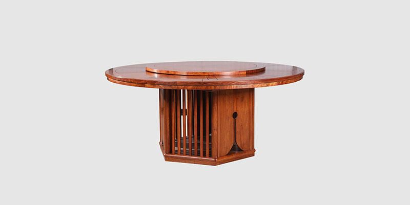 博湖中式餐厅装修天地圆台餐桌红木家具效果图
